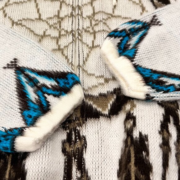 Artisan Ecuador Wool Zip Hooded Jacket, Dreamweaver, Ivory Brown Black Turq XL - Picture 5 of 9